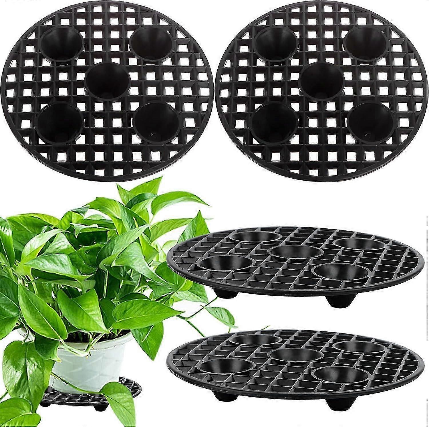 4個の植物レベルポットエレベーター、頑丈な植物スタンド、ブラックラウンドホルダー