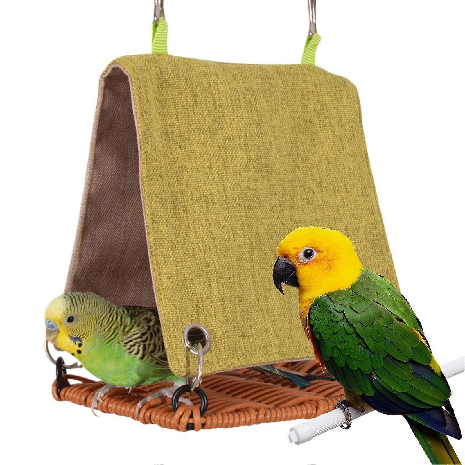Parrot Nest Bed with Rattan Swing, Scratch-Resistant Cage Accessory for Budgies, Cockatiels, L