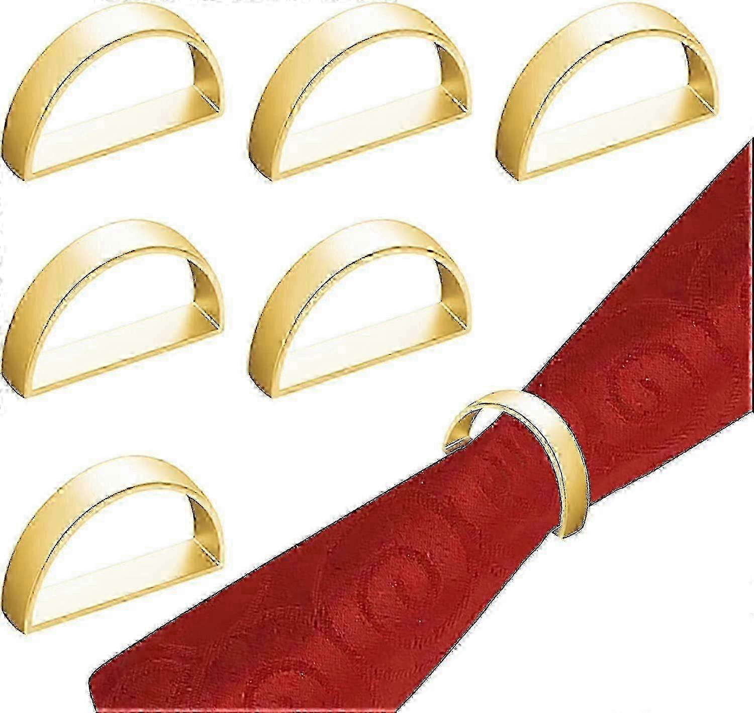 خواتم منديل معدنية ذهبية ، 6 قطع حاملات نصف دائرة على شكل حرف D لحفلات الزفاف والحفلات