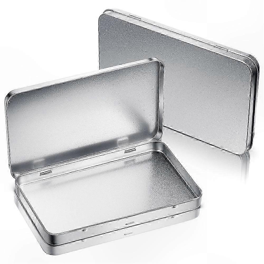 Rectangular Metal Tin Box with Lid Metal Hinged Lid Tin Metal Empty Tin Box Container Silver Storage Tin Box,2PCS