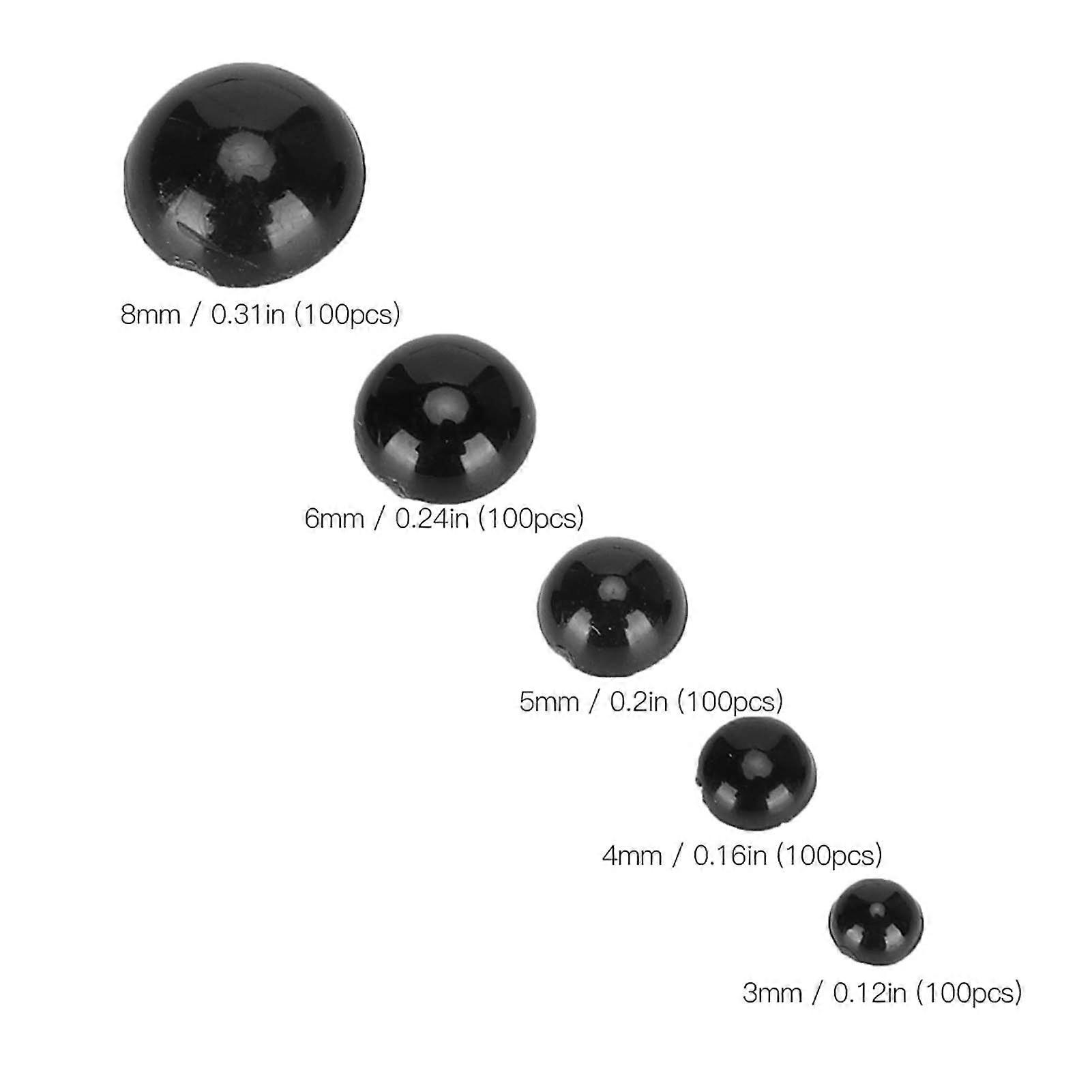 500pcs Black DIY Animal Eyes, Flat Bottom, Type 2, 3-8mm