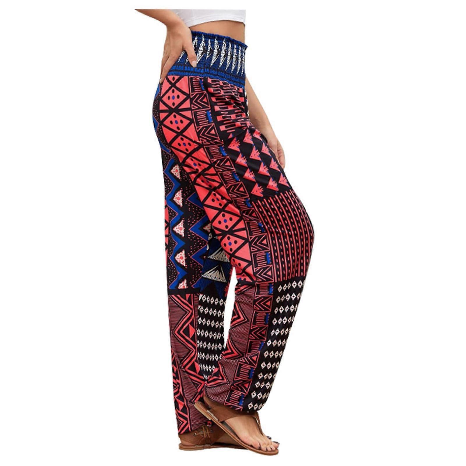 Women's Harem Trousers Boho Hippie Style Yoga Trousers Lightweight Soft Comfortable Jogging Bottoms Red Size S