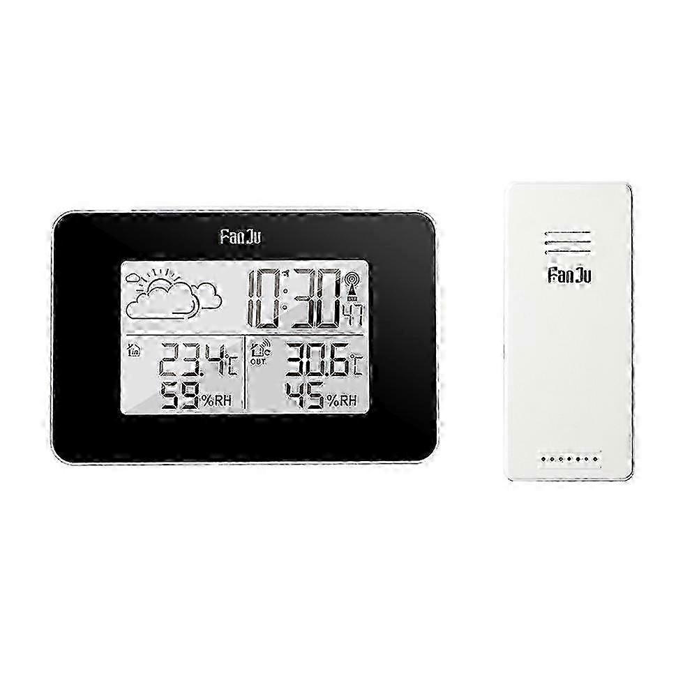 Sveglia digitale wireless con display della temperatura e previsioni del tempo - nera