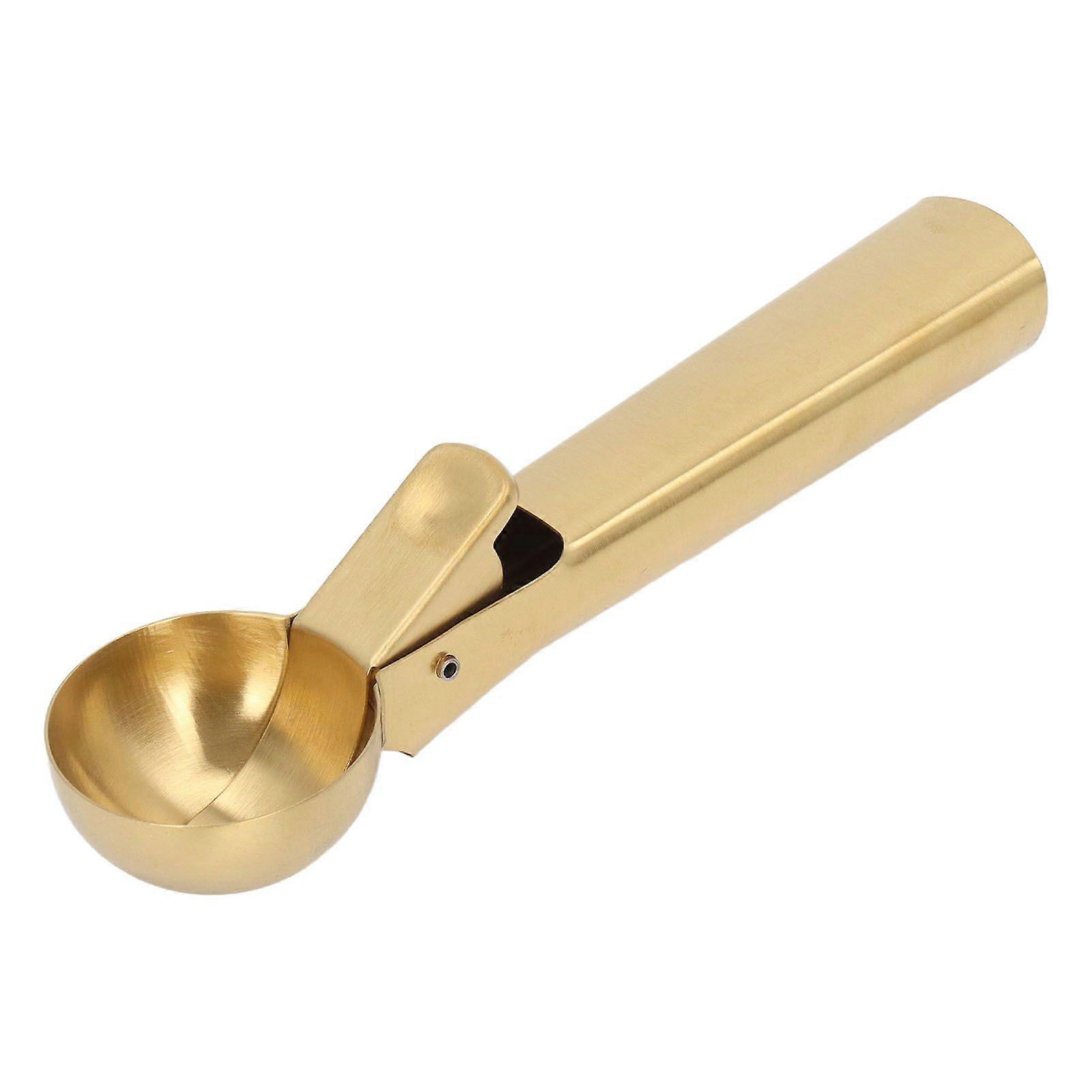 Ice Cream Scoop Dishwasher Safe Stick Proof Stainless Steel Ice Cream Ball Spoon with Trigger for Fruit Pepper Gold