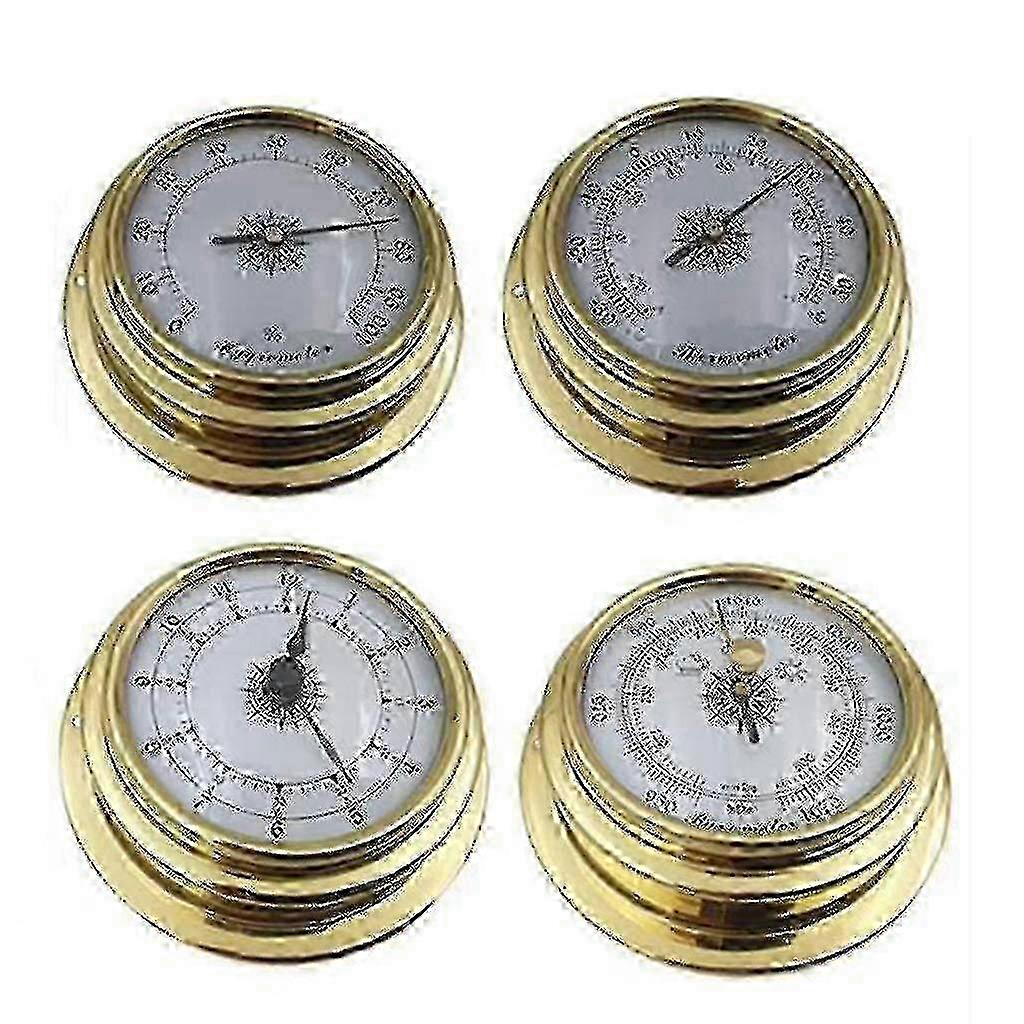 4 Piece Boat Barometer Clock Thermometer Hygrometer Set With Brass Case For Wall Mounting