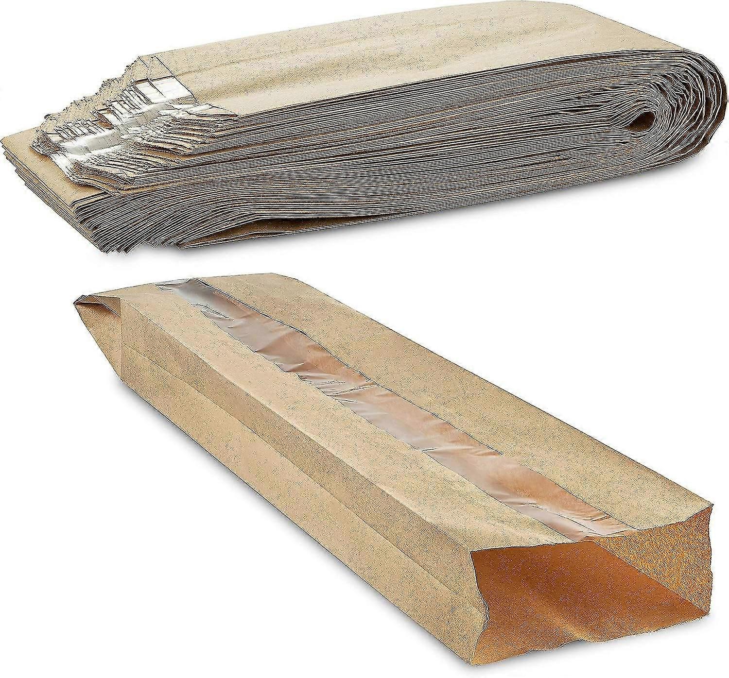100 PCS Clear Window Kraft Breathable Paper Bread Bag Keeps Bread Fresh For Long Size 4 x 2 x 24 Hao