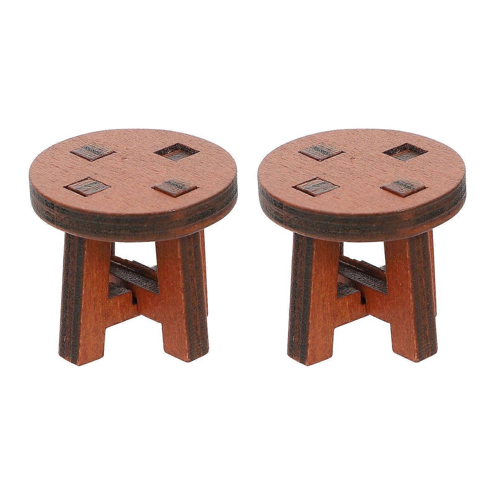 Creative Miniature Wood Chair for Decor 2Pcs Wooden Round Photo Props