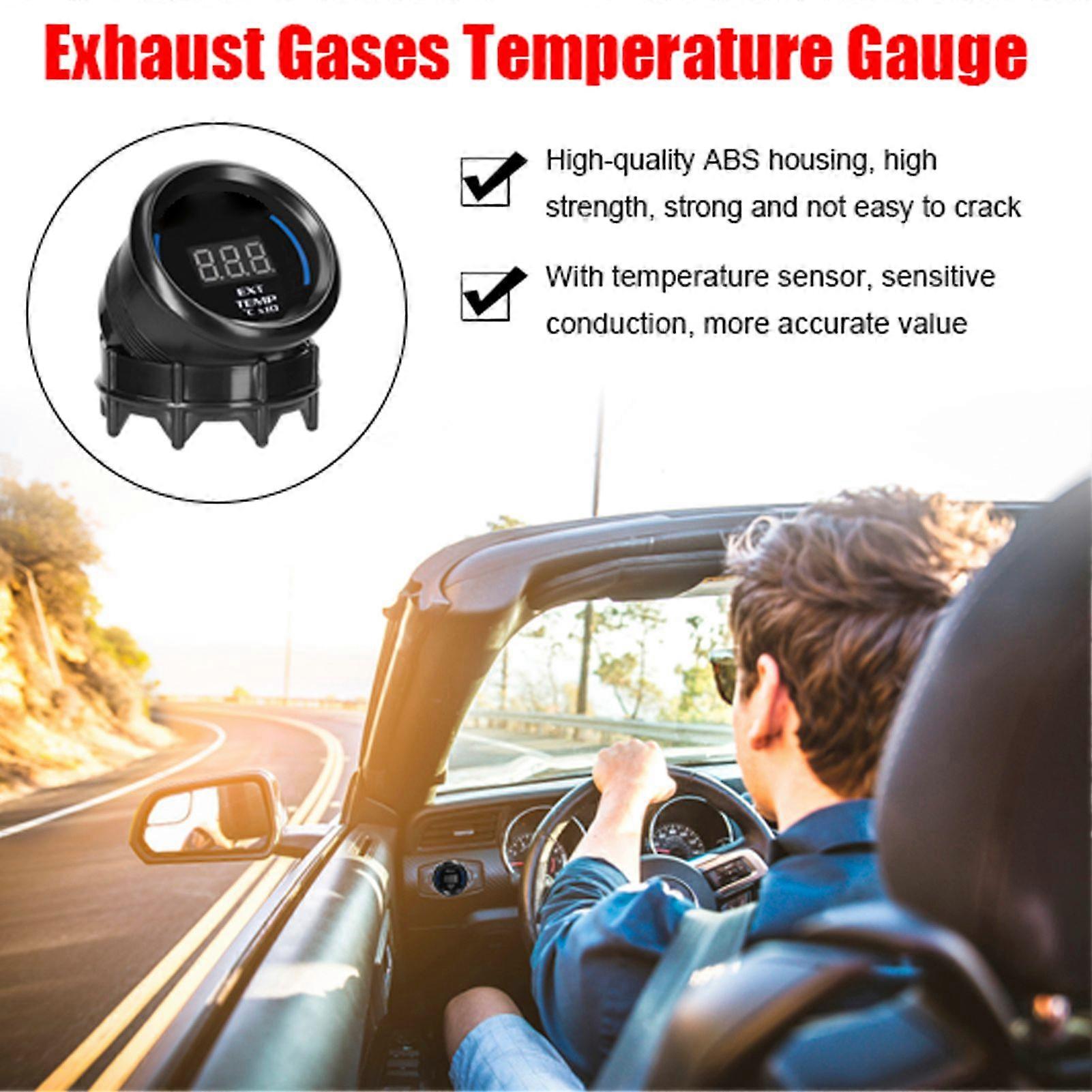 52mm Exhaust Gases Temperature Gauge Digital Car Ext Temp Meter LED Display EGT (40-120)x10 with Sensor Alarm Function for Car Truck Motorcycle