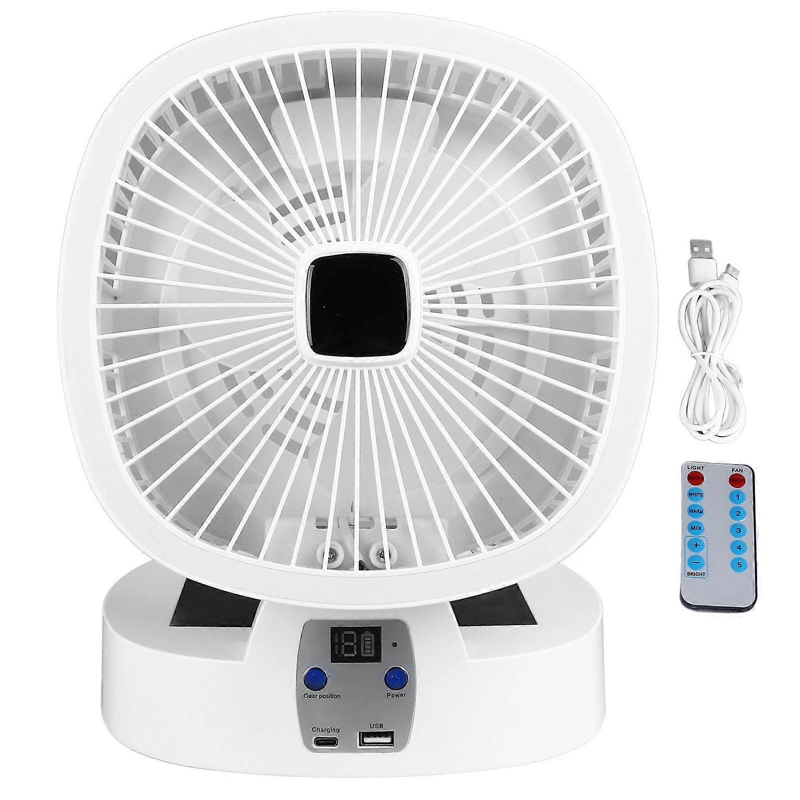 Solar Camping Fan Folding Rechargeable Solar Powered Fan with 3 Levels LED Light 5 Speeds Quiet 5000mAh for Picnic Barbecue Fishing Travel