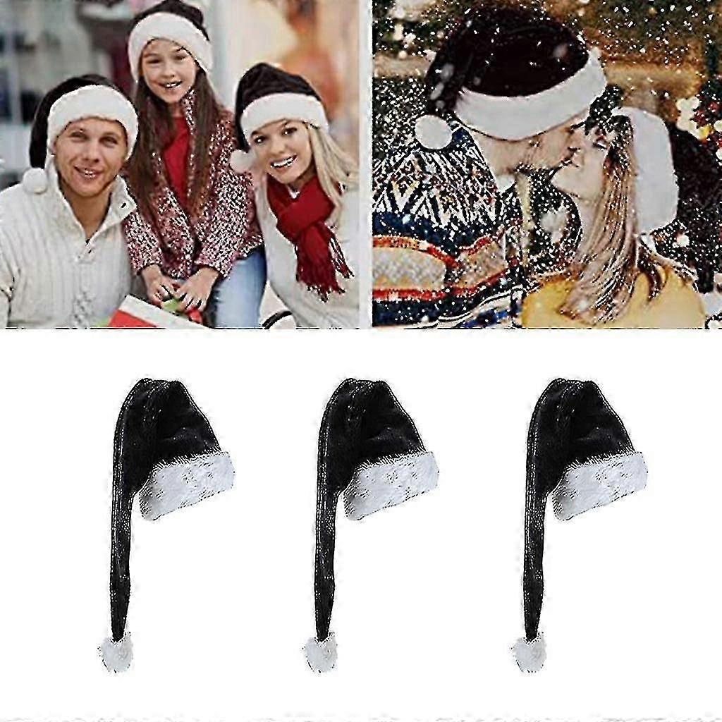 Christmas Velvet Santa Hat Unisex Comfortable Black And White For Adults th Happy H