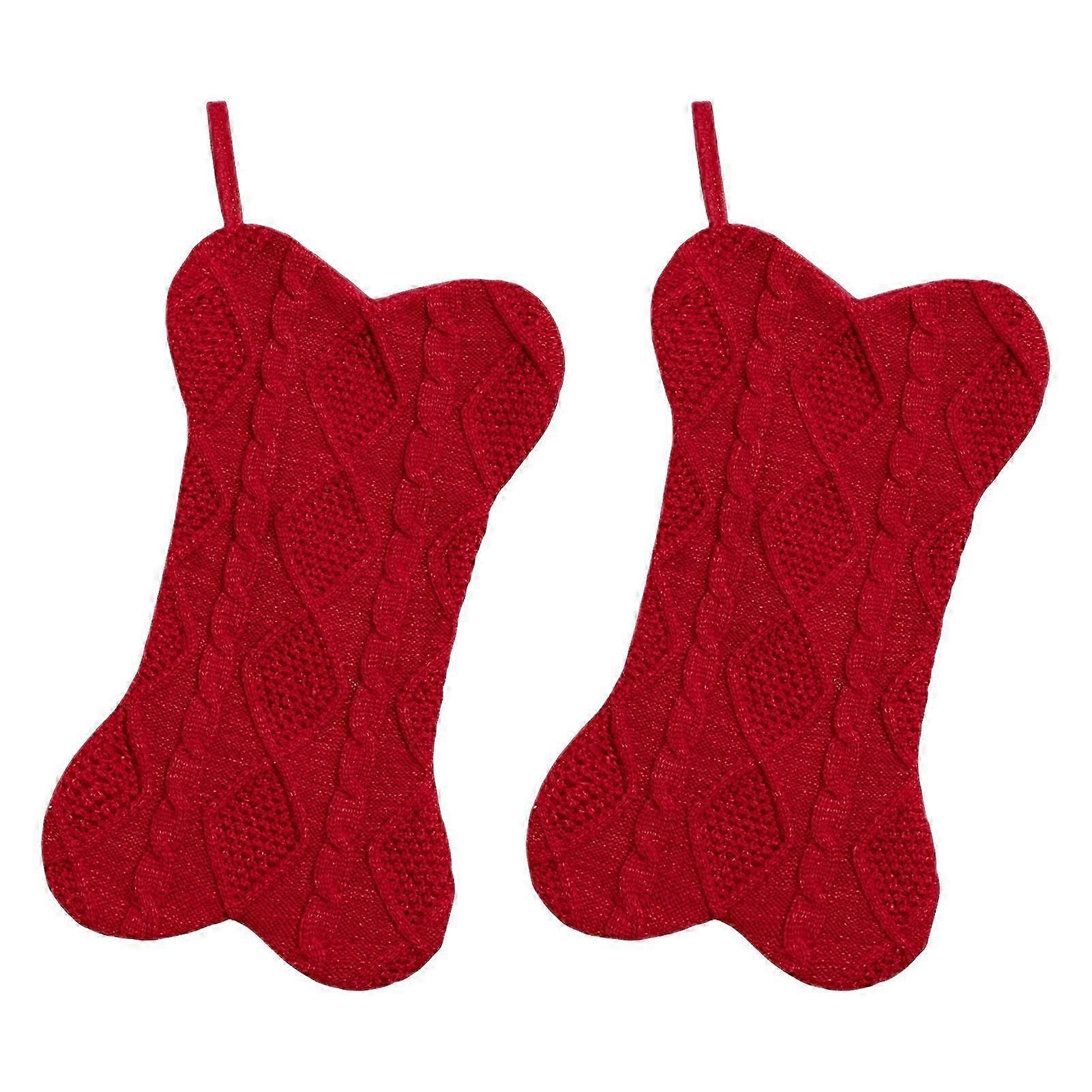 2Pcs Christmas Stockings Large Bone Shape Knitted Dog Christmas Stockings Xmas Tree Hanging Decoration for Holiday Decor