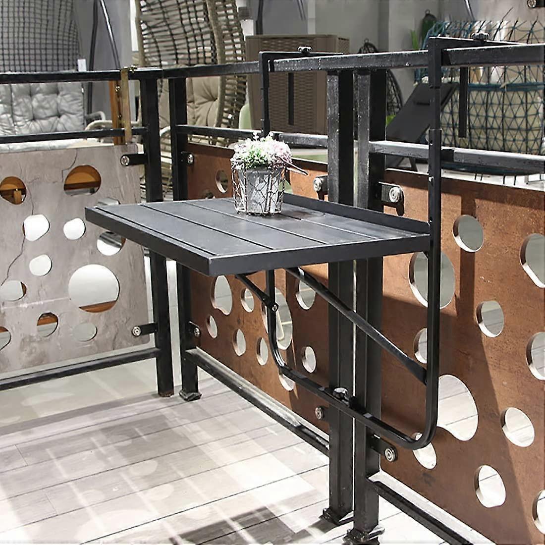 Outdoor Folding Side Table Balcony Railing Hanging Table Black 60x40 Cm Adjustable WallMounted For Patio