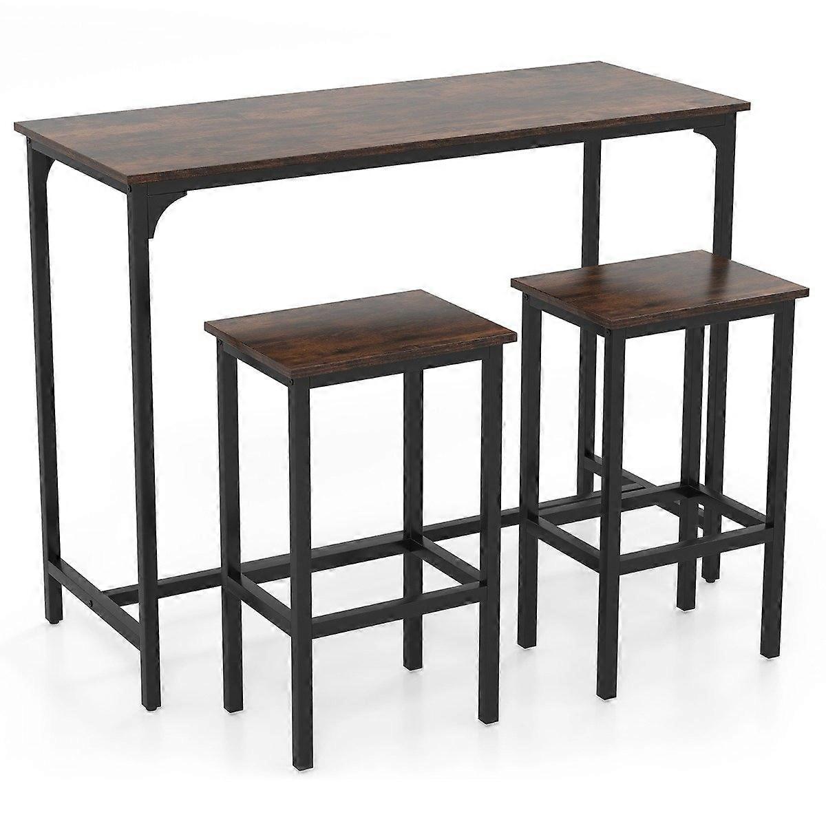 Counter height dining set with table and 2 stools, brown