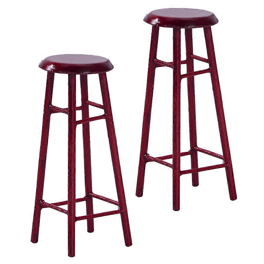 Mini House Accessories for Home Use 8Pcs Dark Red Wooden Stools