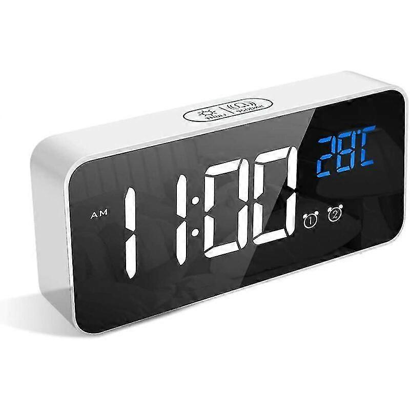 Digitaler Wecker, LED-Wecker mit Schlummerfunktion, Aufladen über USB-Anschlüsse (weiß)
