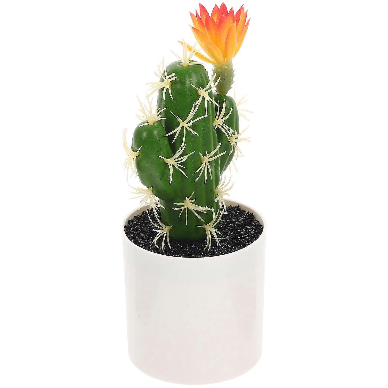 Tabletop Plastic Potted Cactus for Decor 2Pcs Green Artificial Plant