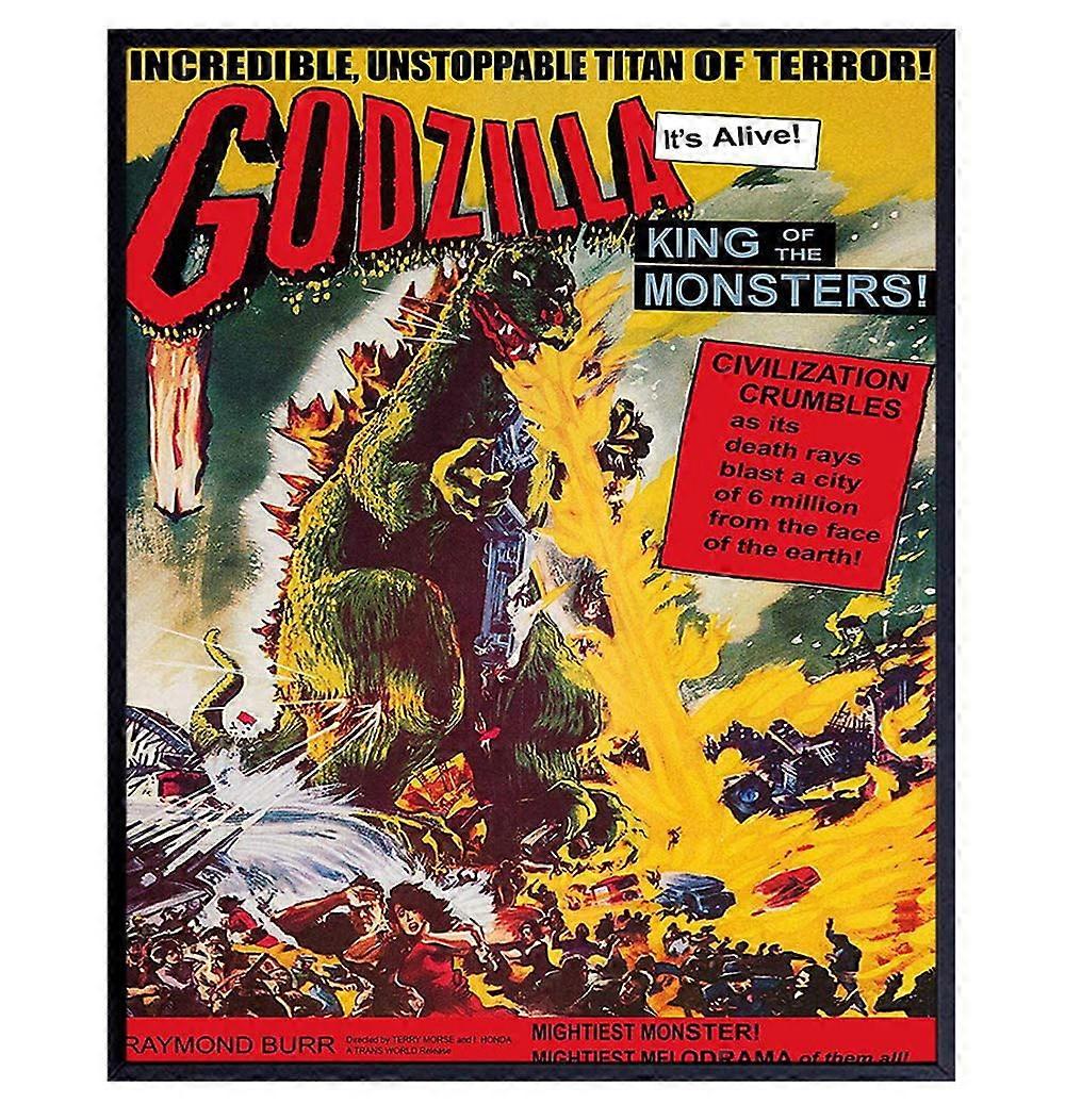 Affiche murale vintage Godzilla, film d'horreur hollywoodien, ASPORIC, format 28 x 35,5 cm (sans cadre), idéale pour une chambre d'homme, une chambre de garçon ou une chambre d'adolescent.