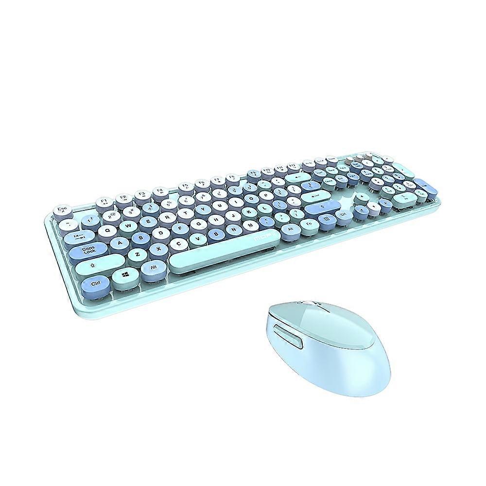 MOFii Wireless Keyboard & Mouse Set, 2.4G 104 Keys with Circular Suspension Key Caps, Compact Retro Design for PC Laptop, Blue