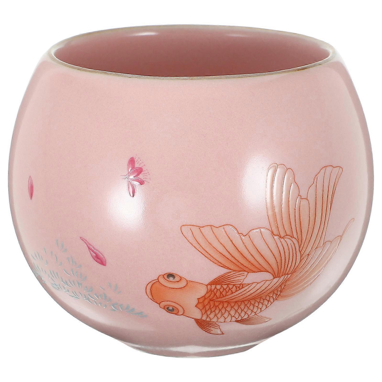 Household Ceramic Tea Cup for Drinking with Pink Delicate Pattern