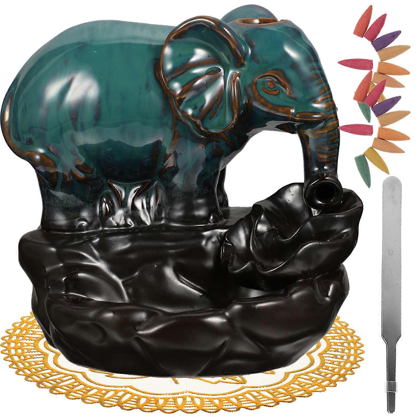 Decorative Elephant Red Porcelain Backflow Incense Burner for 2Sets