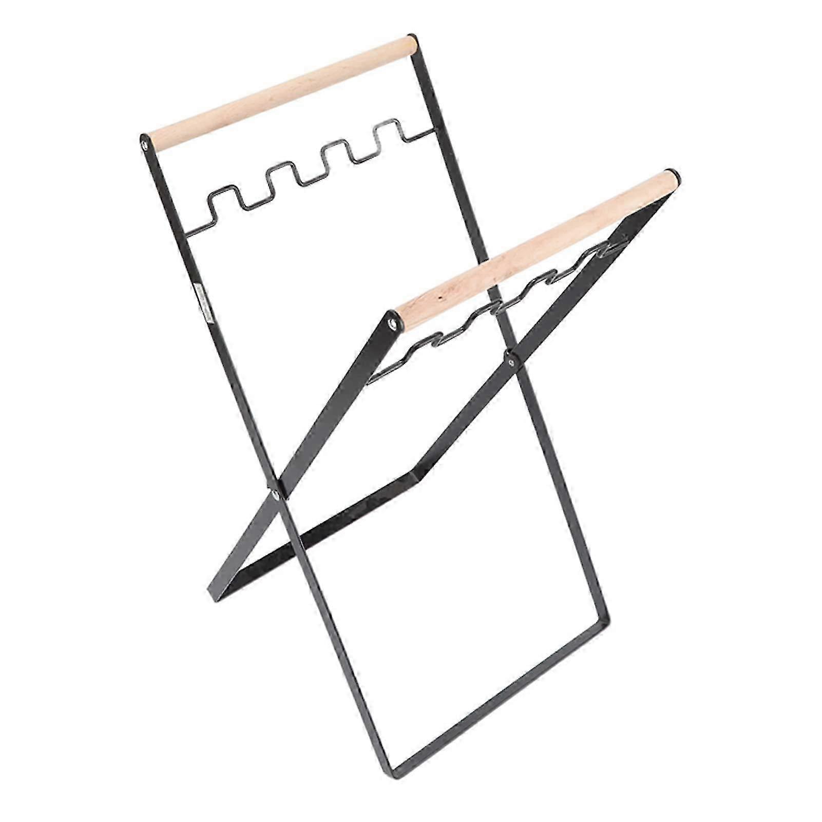 Trash Bag Holder Stand, Garbage Bag Stand, Rubber Wood Handle Iron Stand, Flat Appearance 26s