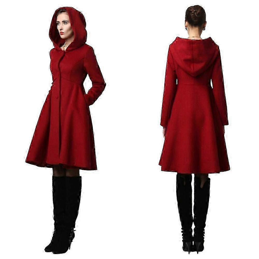 Cappotto di lana con cappuccio Red Swing, caldo inverno outwear, cappotto di Natale CY01
