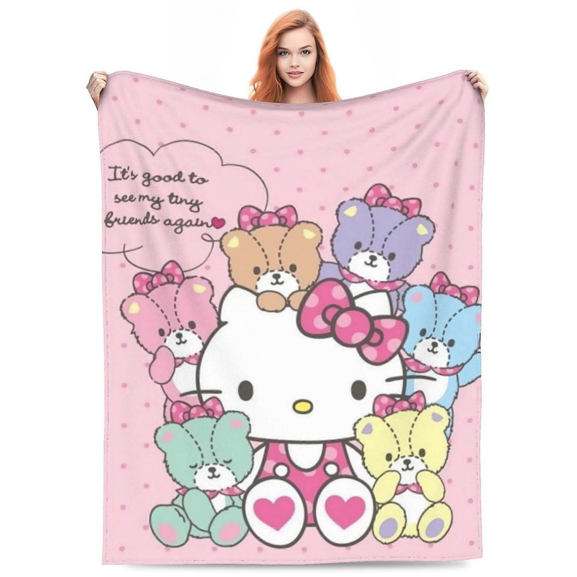 Hello Kitty Kawaii Cat Blanket Sofa Air Conditioning Blanket Nap Blanket Thickened Facecloth Blanket for Couch Sofa Bed Living Room 40*50 KT 2