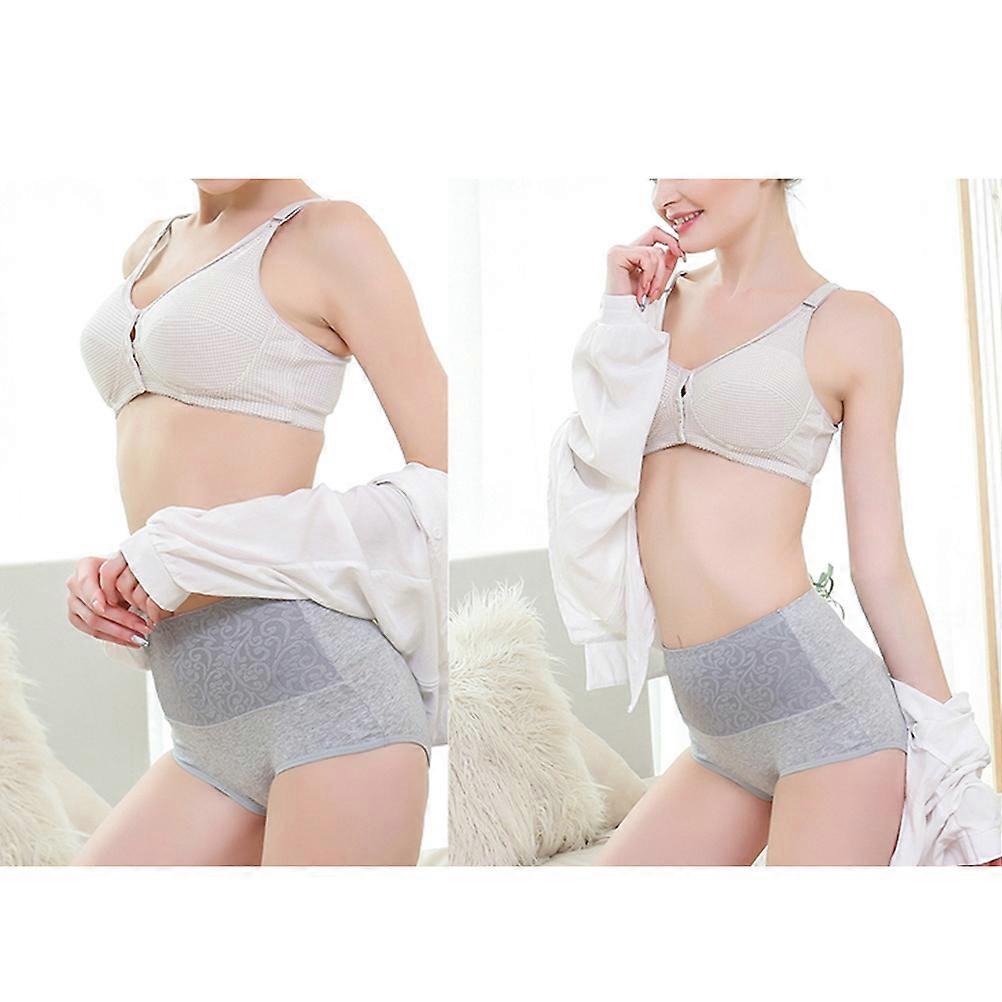 Nursing Bra Grey Plaid for Breastfeeding 3Pcs Front Button Cotton Seamless