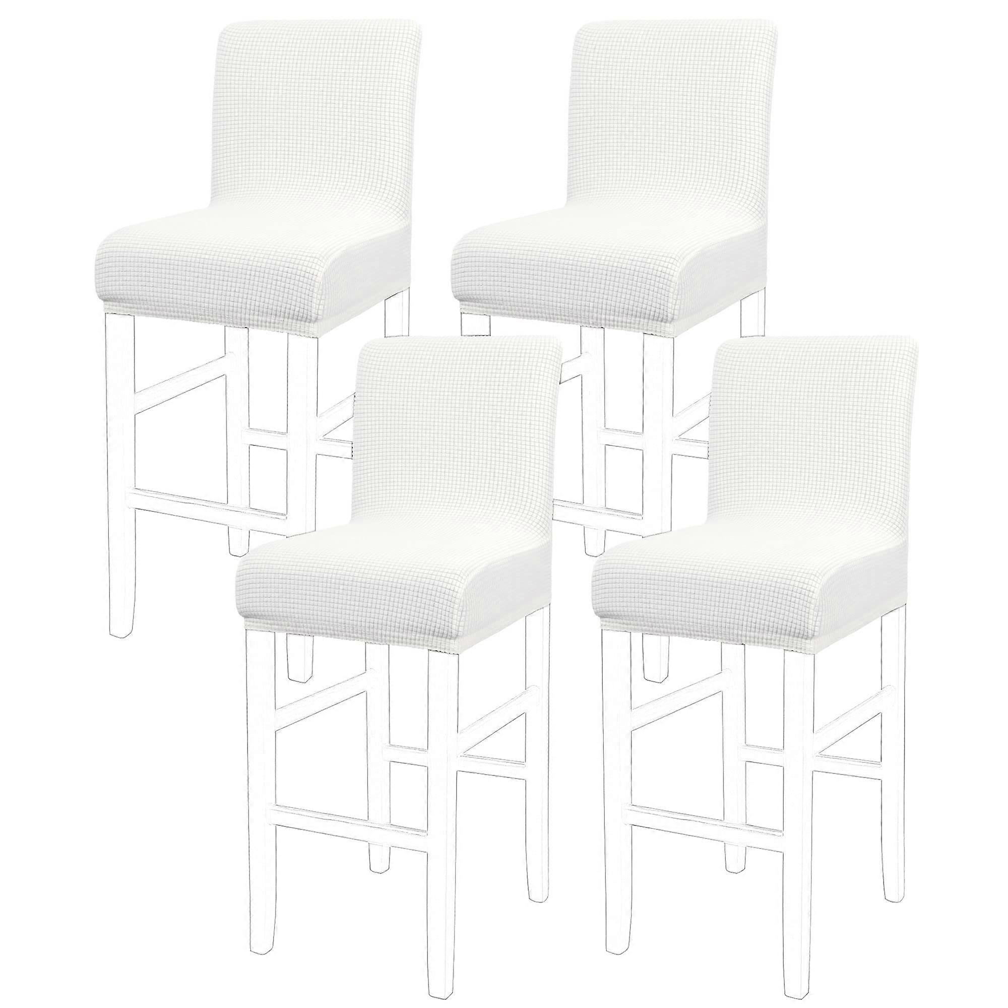 Dining Chair Covers Set of 4, Stretch and Removable Bar Stool Covers for Pub Counter Square Lattice, Washable Snow White