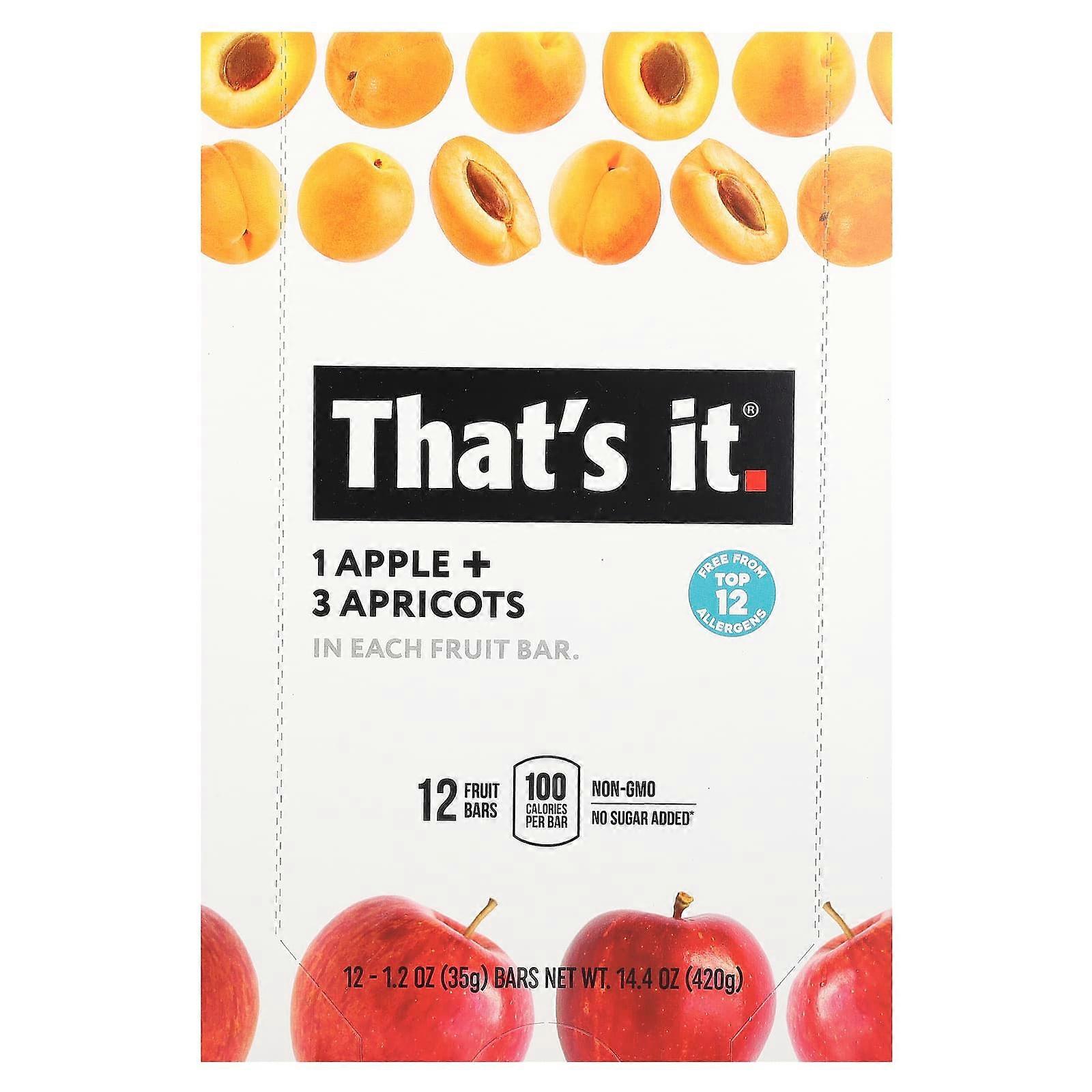 Fruit Bars, Apple + Apricots, 12 Bars, 1.2 oz (35 g) Each