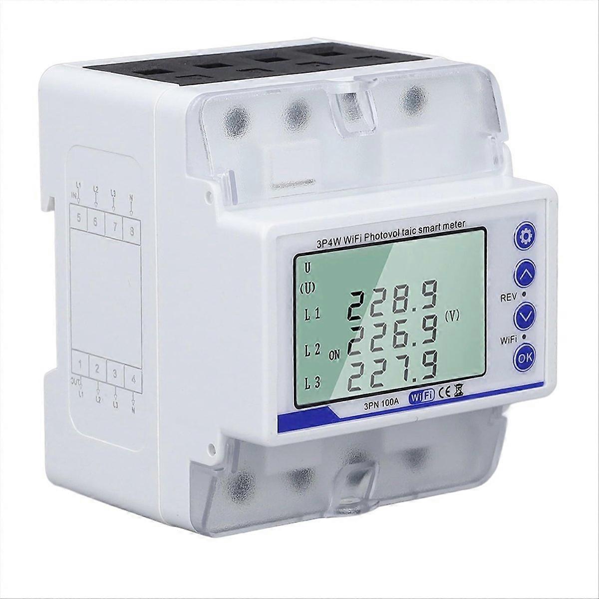 WiFi Circuit Breaker 3-Phase Energy Meter with LCD Display - 60-300V