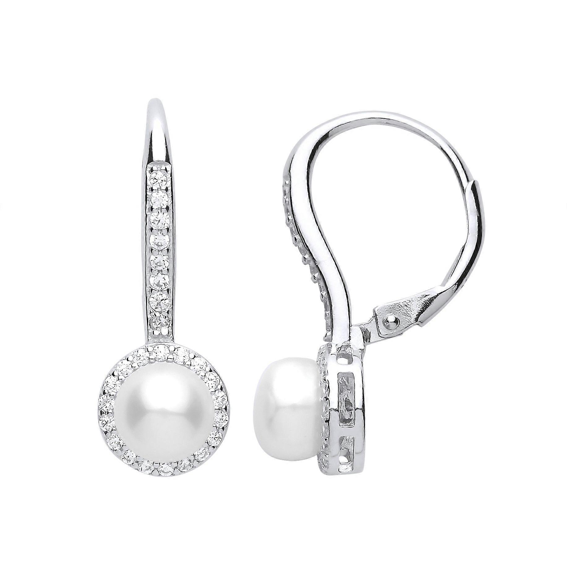 Jewelco Λονδίνο Κυρίες Ασημένια Κυβικά Ζιρκονία & Προσομοίωση Μαργαριτάρι Αιωνιότητα Φωτοστέφανο Drop Σκουλαρίκια 9mm