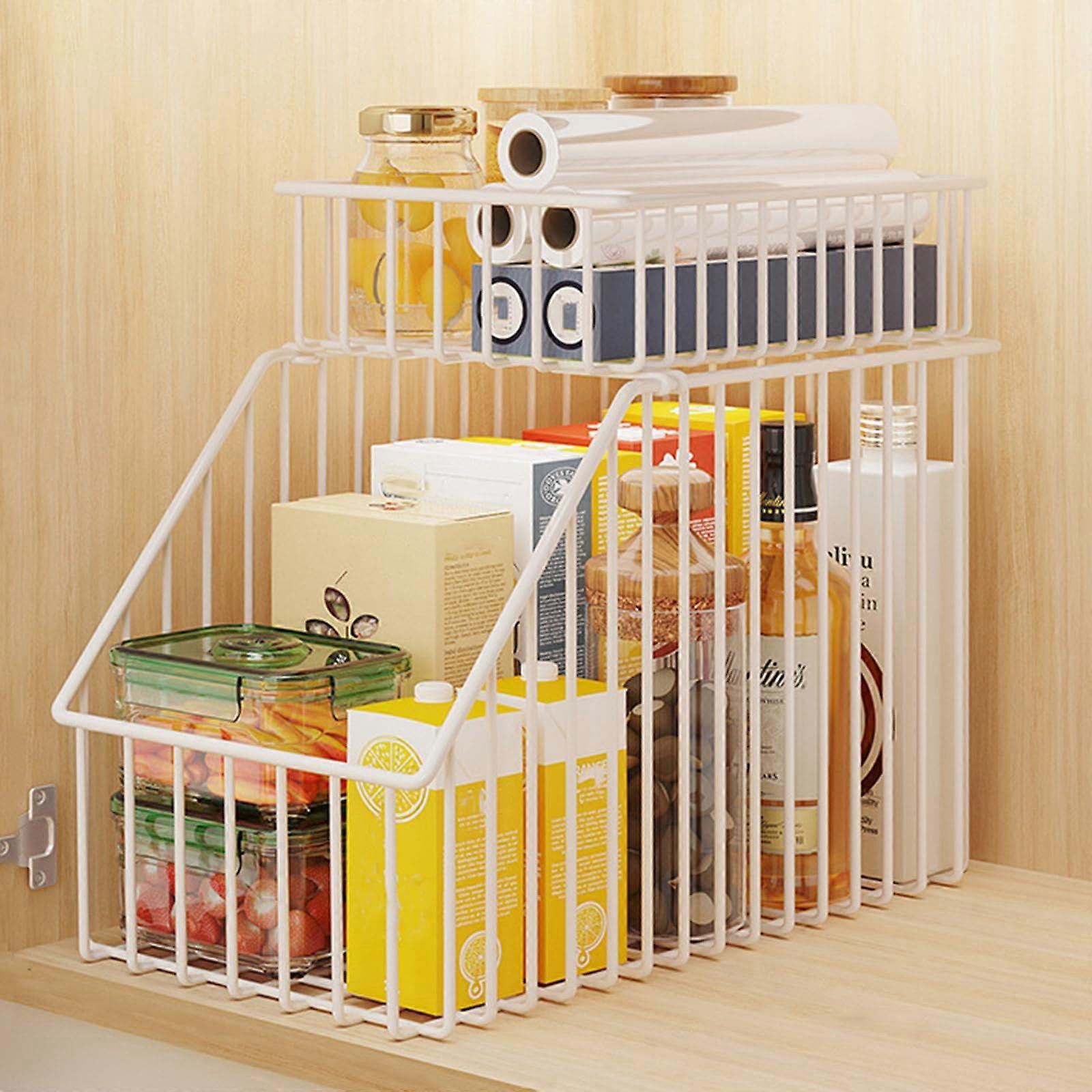 Under Sink PullOut Kitchen & Bathroom Storage Rack White DoubleLayer 28x40x36 Cm Cabinet Organizer Stable