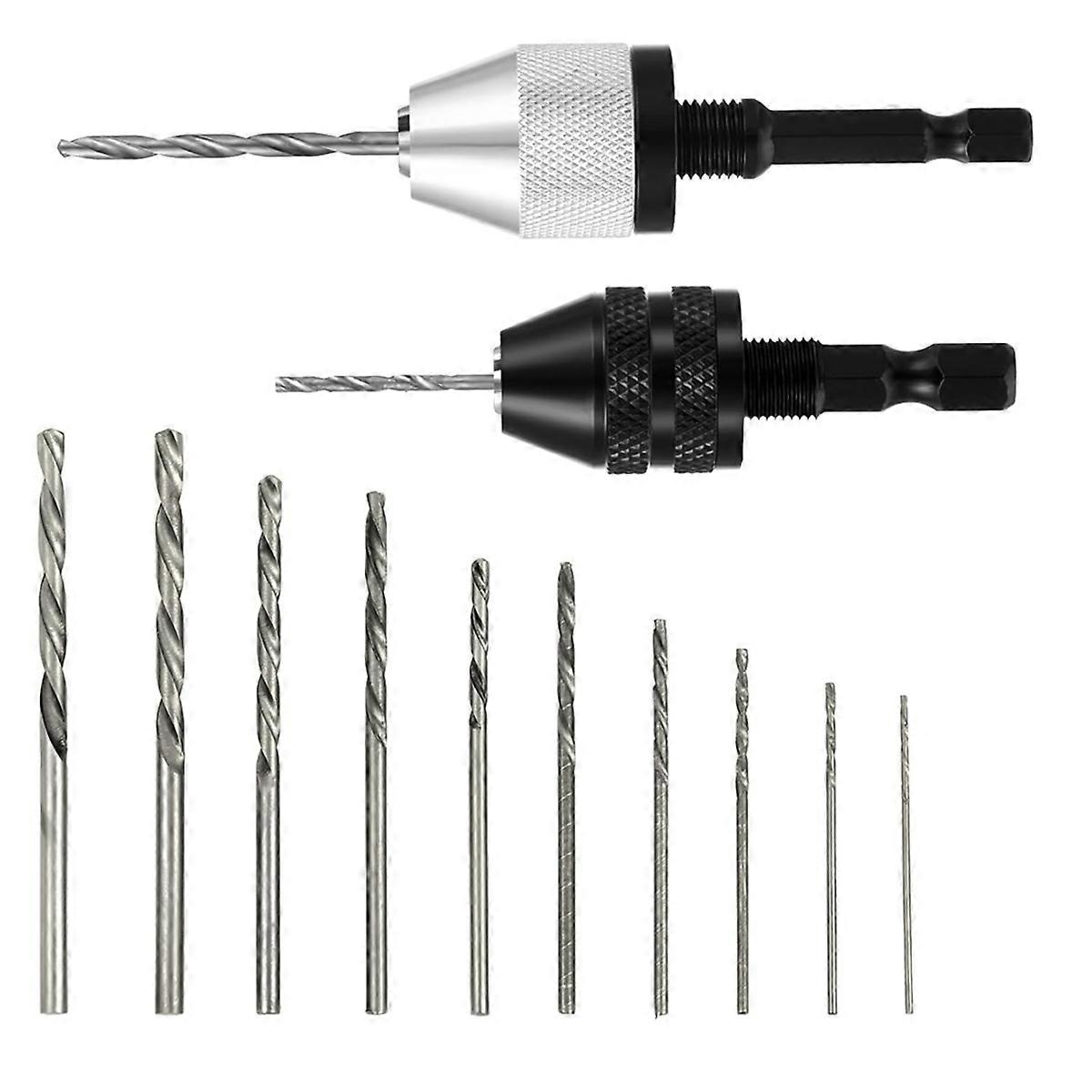 2Pcs Drill Chuck Adapter Keyless with 20Pcs Drills, 1/4 Inch Hex Fast Change Converter for Impact Driver, Fast Change