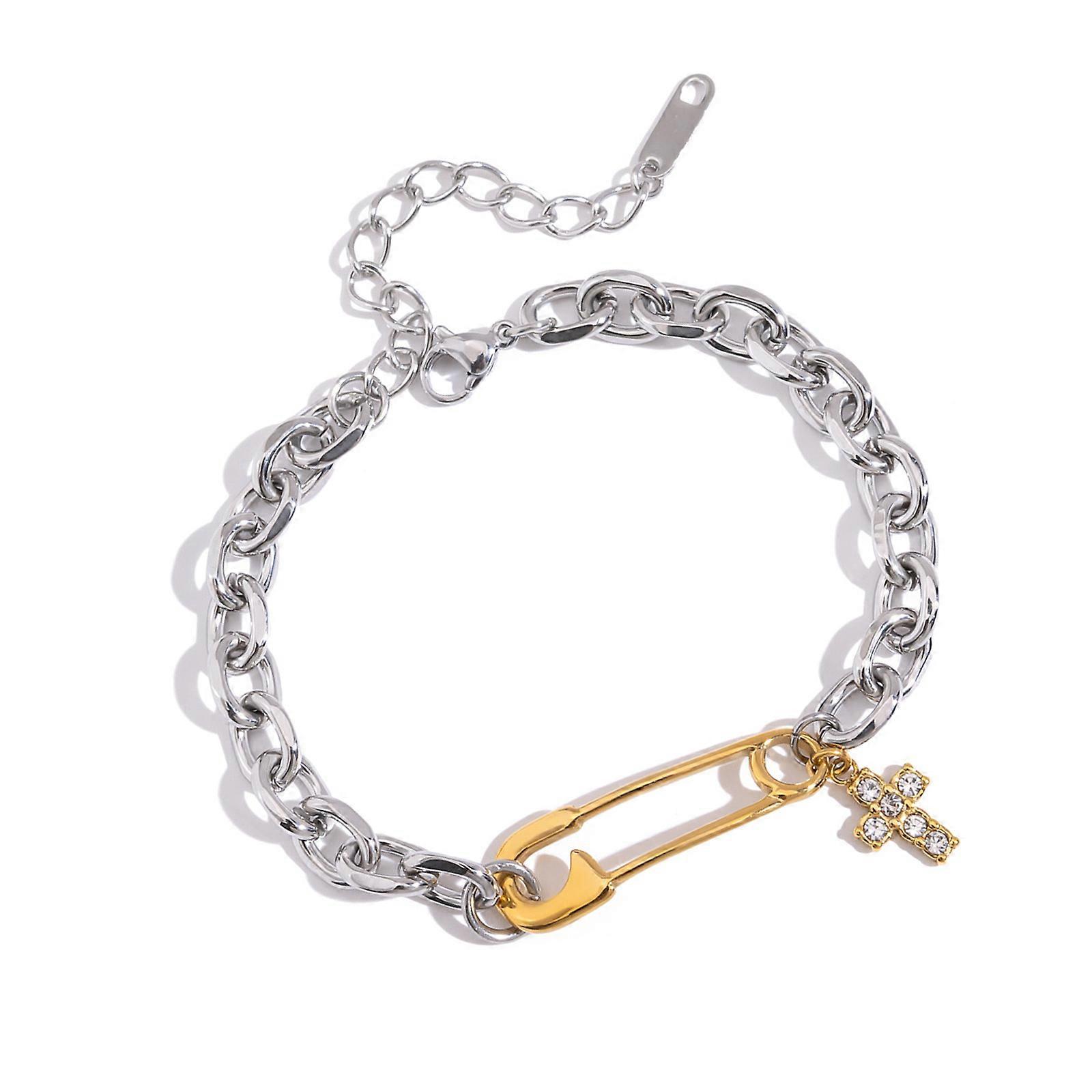 Minimalist Paper Clip Bangle Chain Bracelet With Interchangeable Symbol Pendant And Adjustable Closure Multicolor