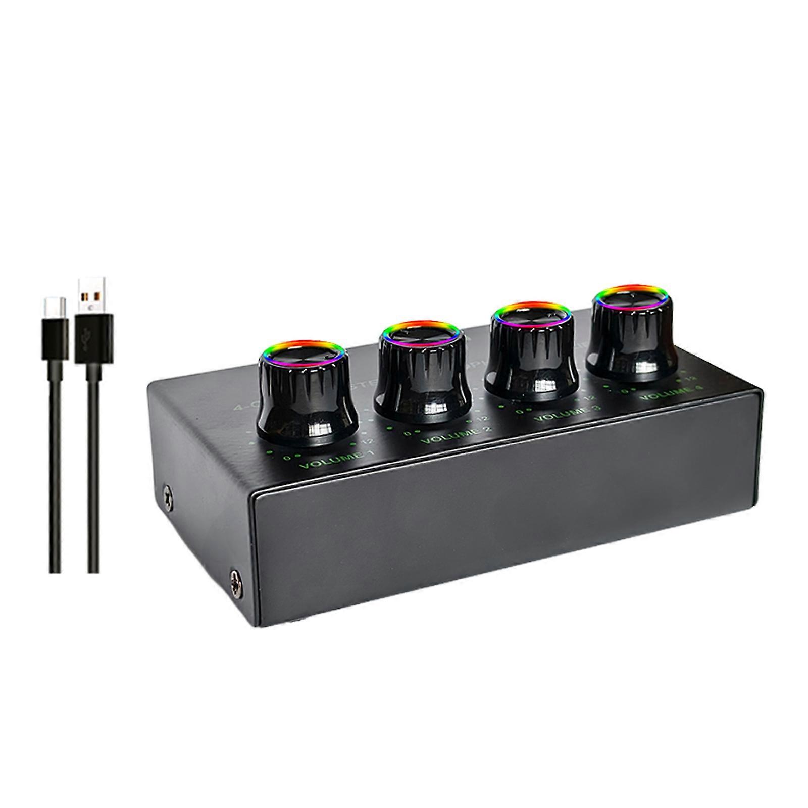Headphone Amplifier 4 Channel LED Stereo Sound Amplifier Earphone Splitter Power Adapter Headphone for Sound Mixer Multicolor