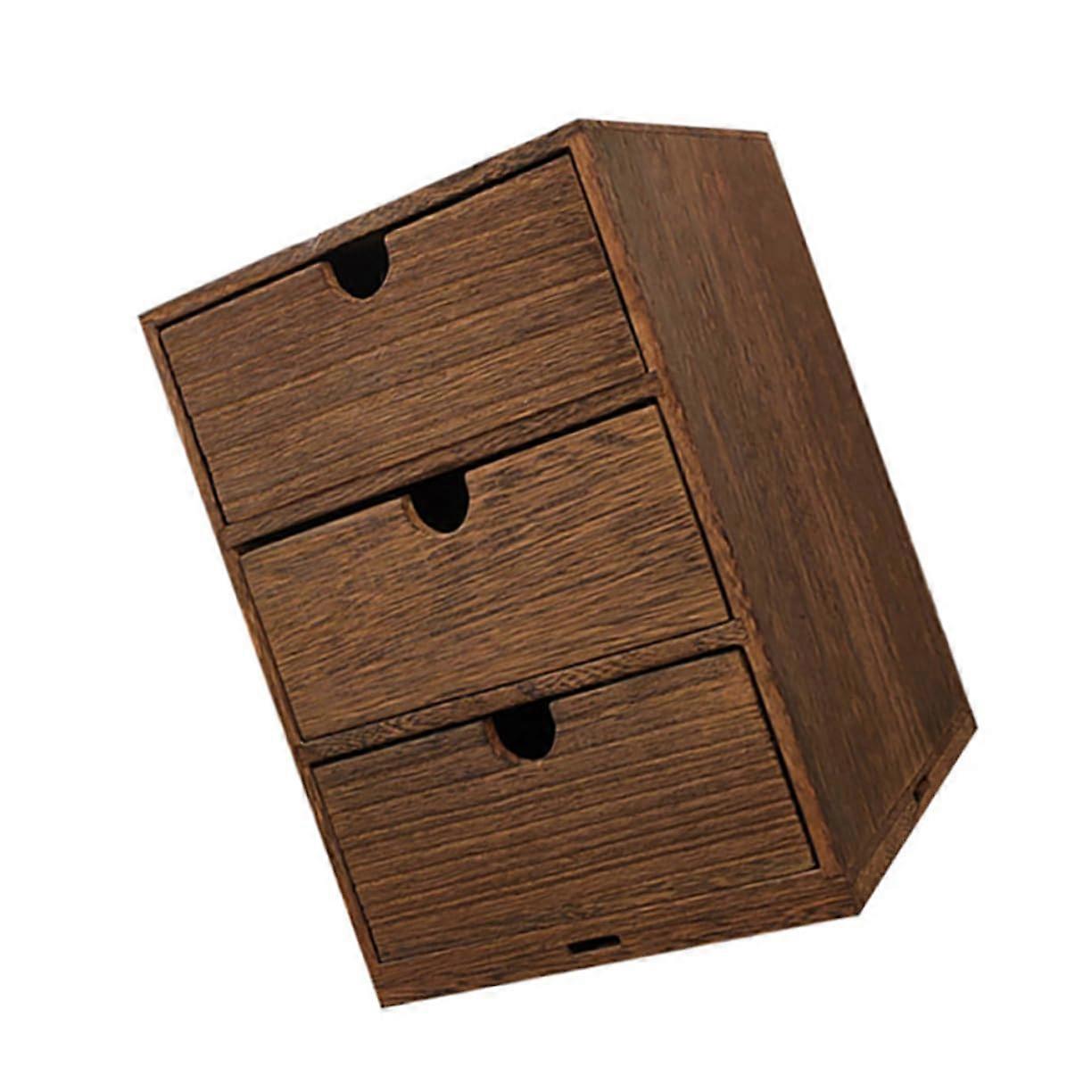 Three Layers Wood Storage Box Desktop Organizer With PullOut Shelf For Kitchen Sundries LargeCapacity Brown Vintage