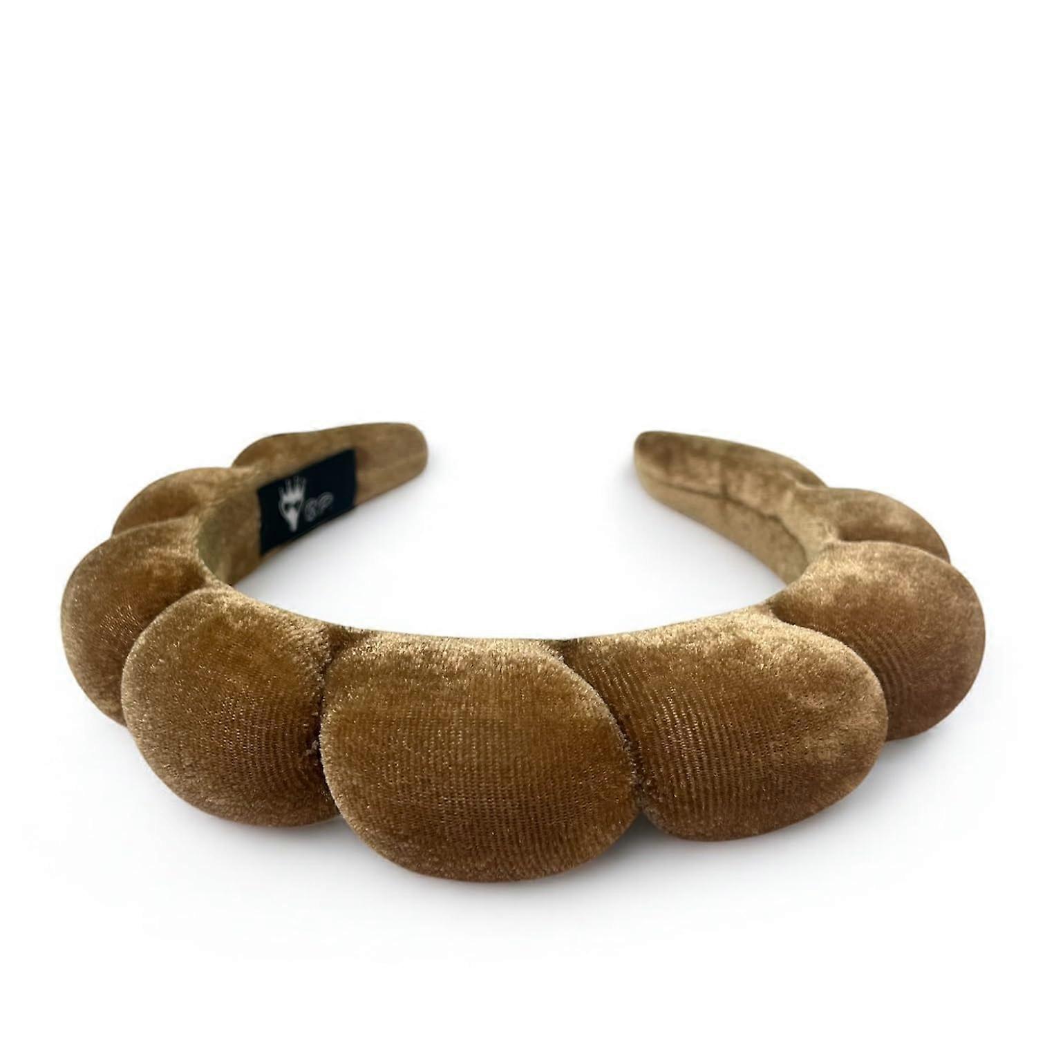 Velvet Headband Camel Color For Skin Care Routine, Makeup Application, And Spa Use, Organza Pouch Included