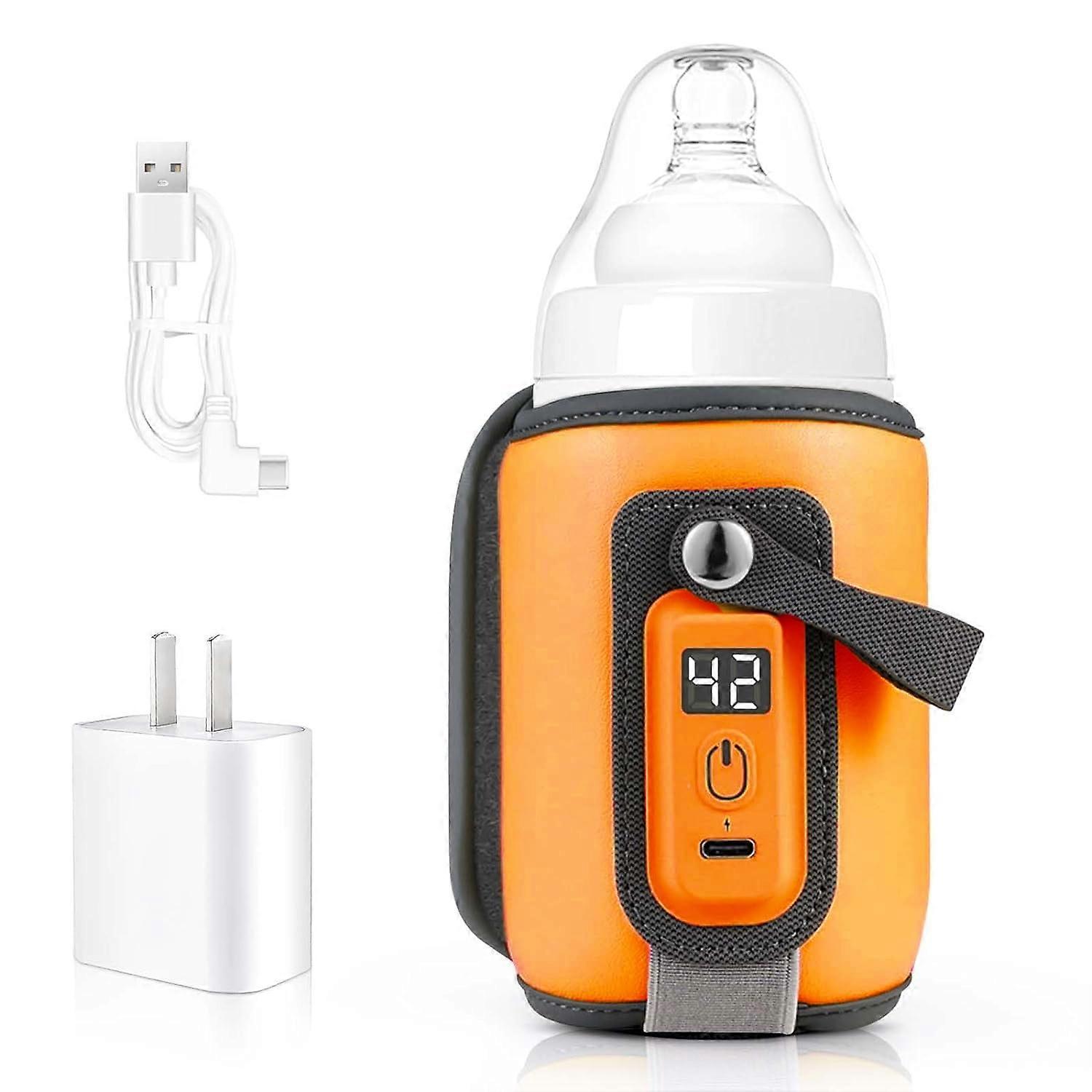 Portable Bottle Warmer, Rapid Heating with Accurate Temp Control & LED Display, USB Powered, Compatible with All Bottles, Orange