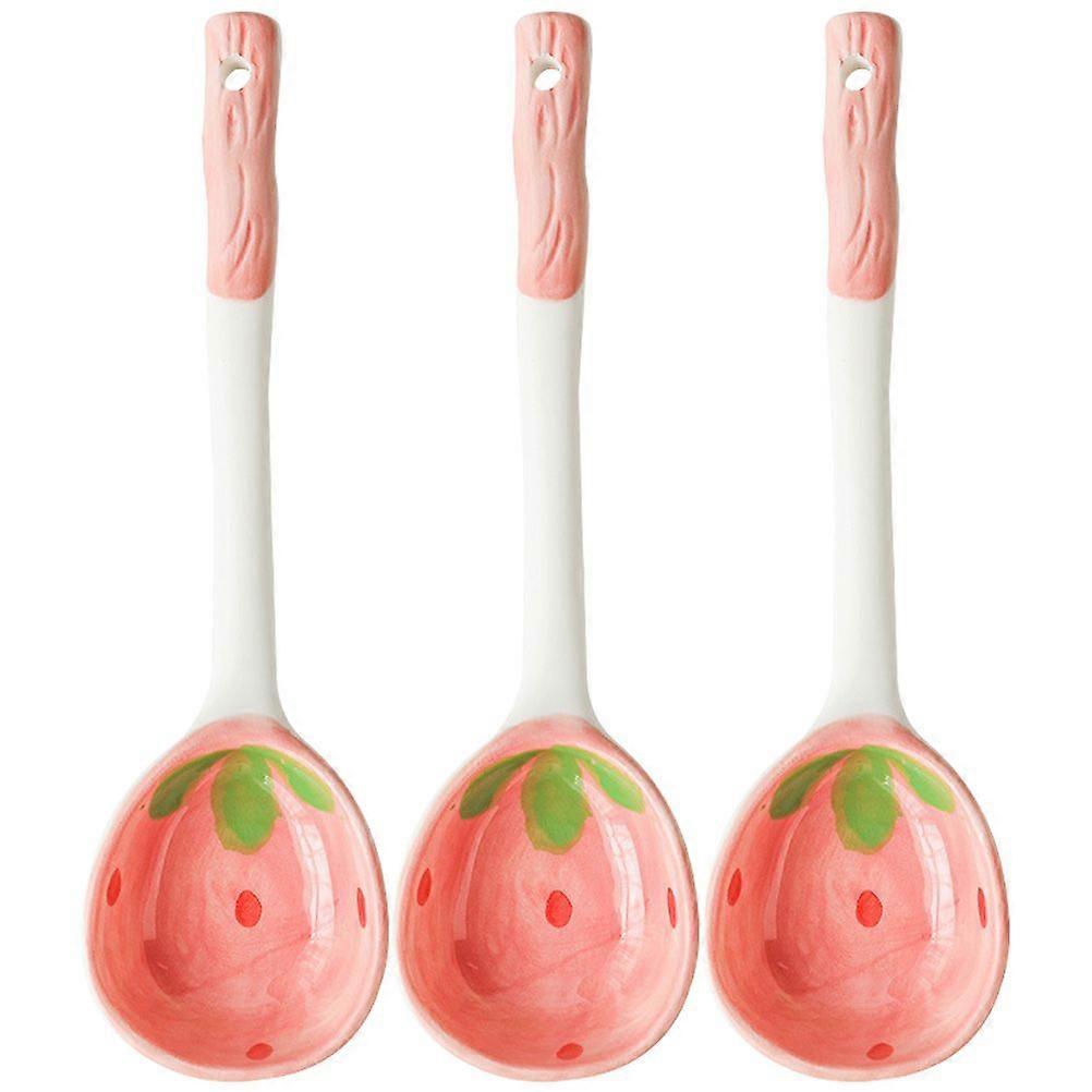 3Pcs Ceramic Dessert Spoons Fruit Pattern Spoons Ice Cream Spoons Household Tableware