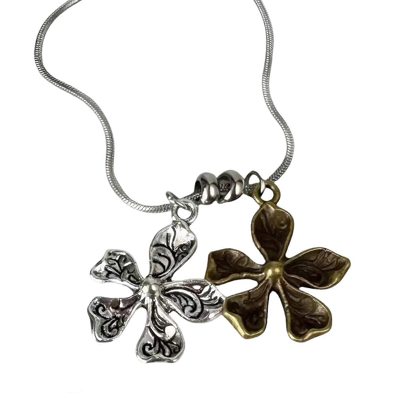 Collier unique orné de fleurs, en acier inoxydable, avec une chaîne serpent multicolore.