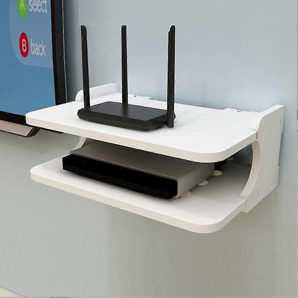 WiFi Router Storage Box Double Layer Floating Wall Shelf Punch Wall Mounted Cable Box TV Box Storage Wall Decor