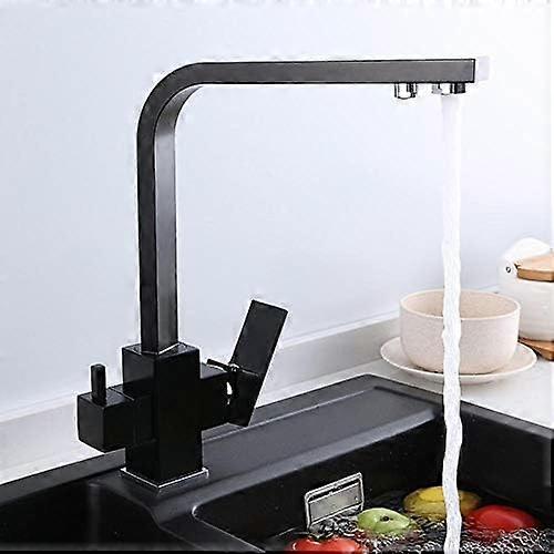3 Way Kitchen Tap with Water Filter, Hot & Cold Mixer Faucet, Under Sink System, Black