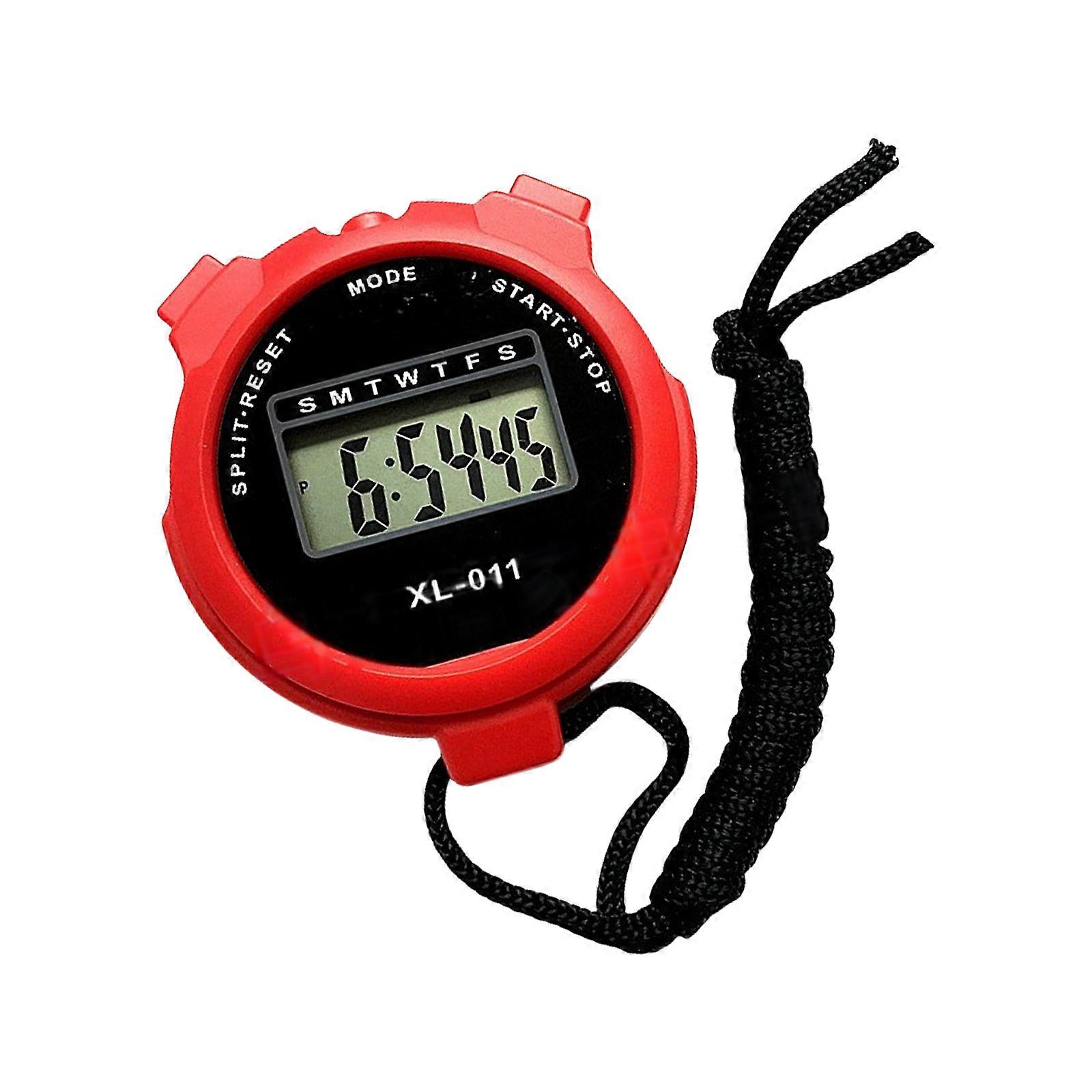 Chronograph Stop Watch Electronic Stopwatch Portable Outdoor Running Training Timer Handheld Digital Coaches Timer  Red