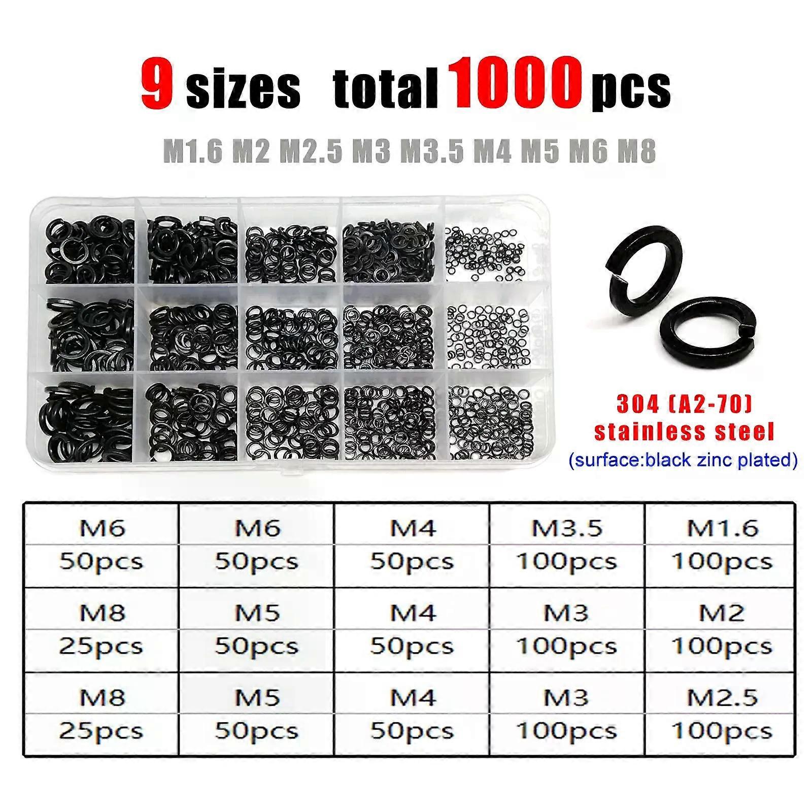 1 Set Spring Split Lock Washer Elastic Gasket GB93 Mix M1.6 M2 M2.5 M3 M4 M5 M6 M8 M10 M12 M16 Kit Black 304 A2 Stainless Steel