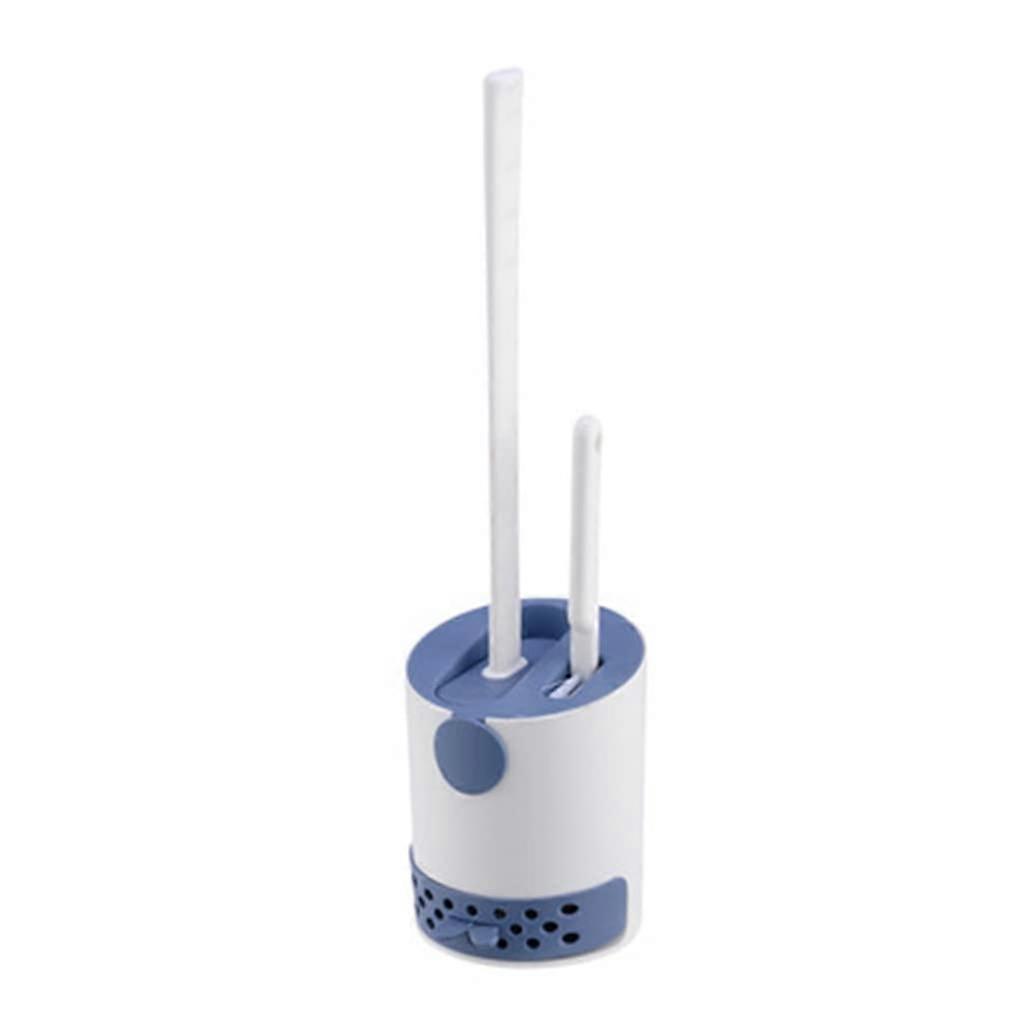 Silicone Toilet Brush with Long Handle and Drain Tray Base, Punch Design for No Dead Corner Cleaning (D)