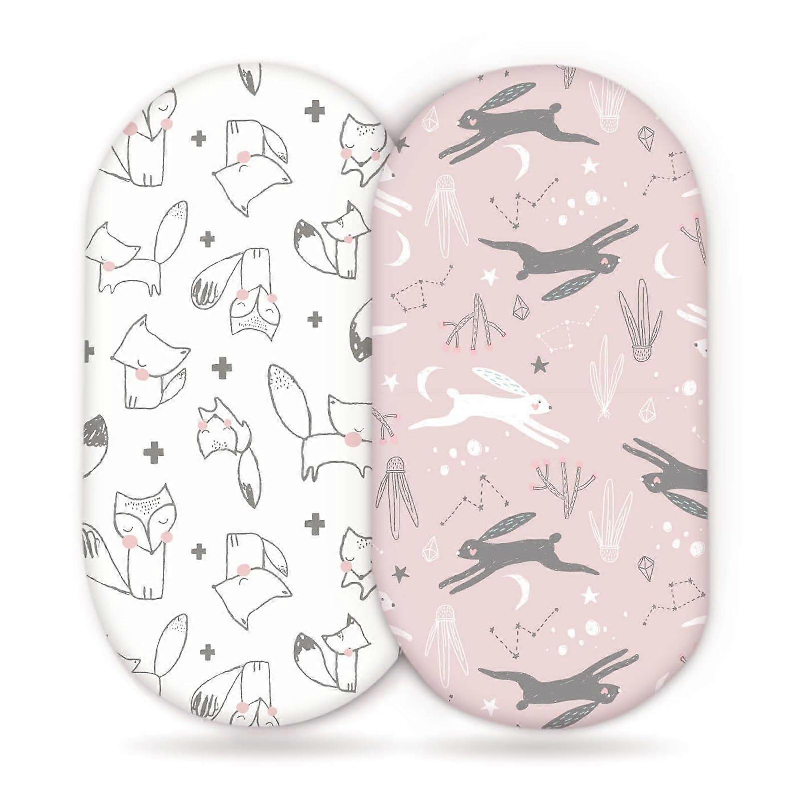 Soft Baby Fitted Sheets for Crib - 2 Pack Cartoon Print Bassinet Mattress Covers, Elastic Removable, Standard Size, Fox Design
