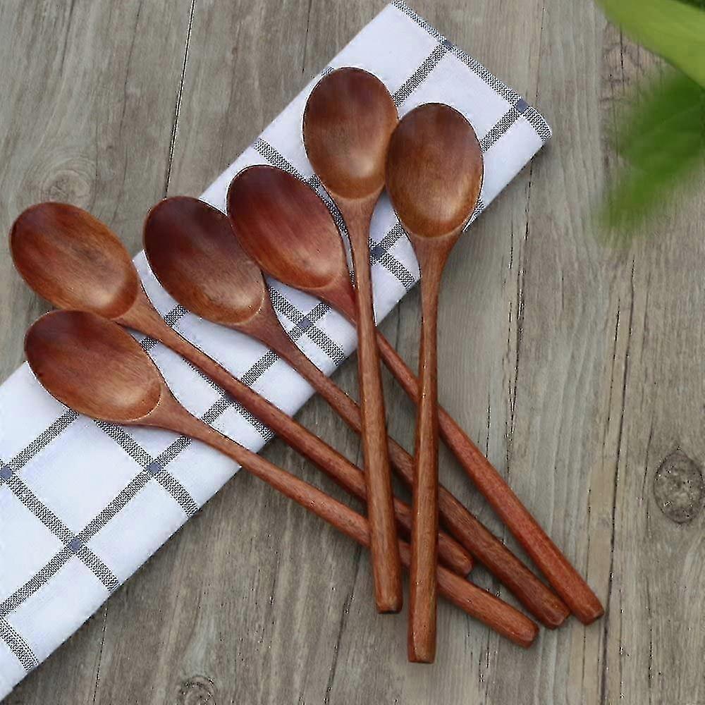Conjunto de 6 colheres de madeira de 23 cm (9 polegadas) para comer e misturar sopa.
