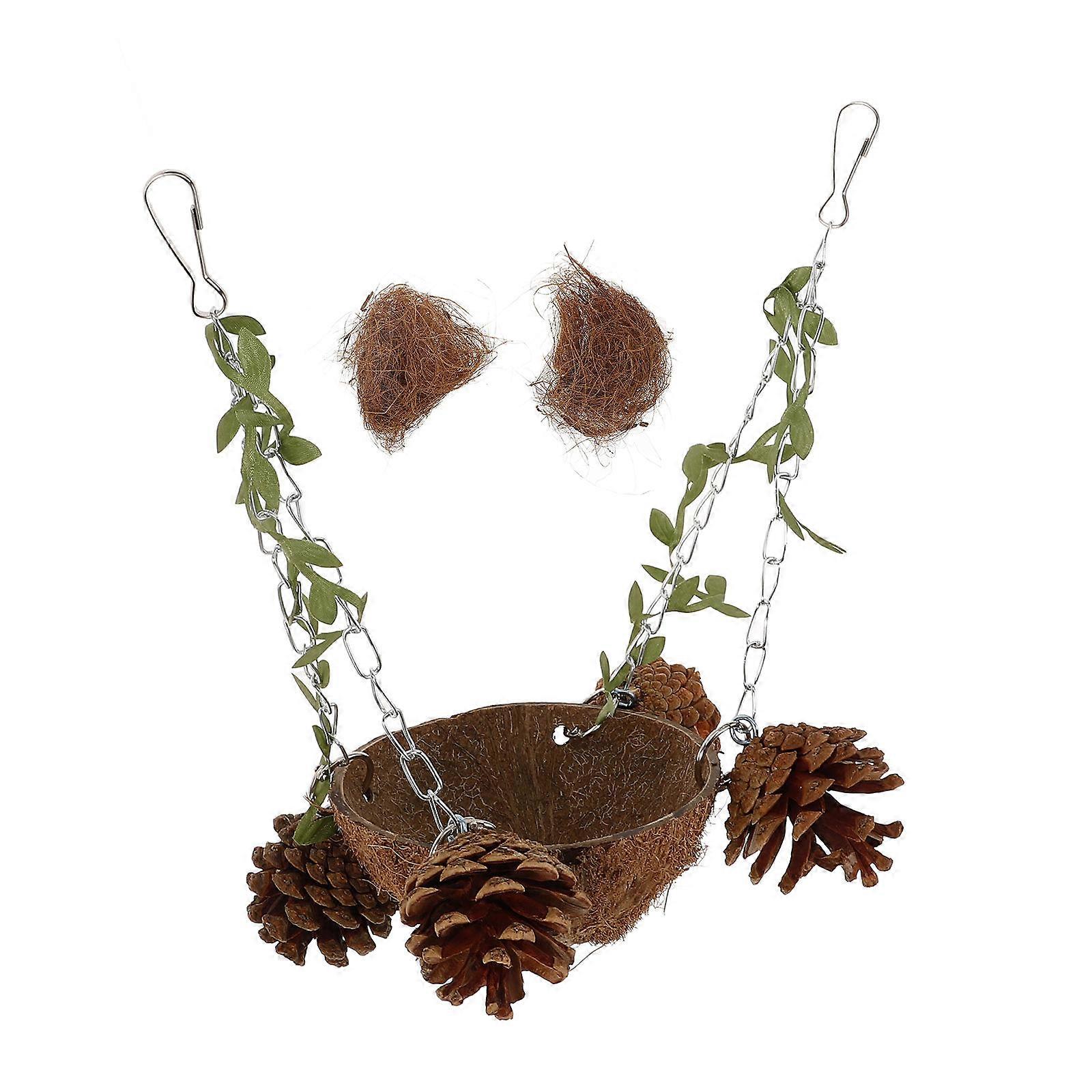 Half-circle Coconut Shell Bird Nest Swing Designed For Active Parrots Measuring 27.00X19.00X19.00CM Suitable For Playing And Resting 1Pcs