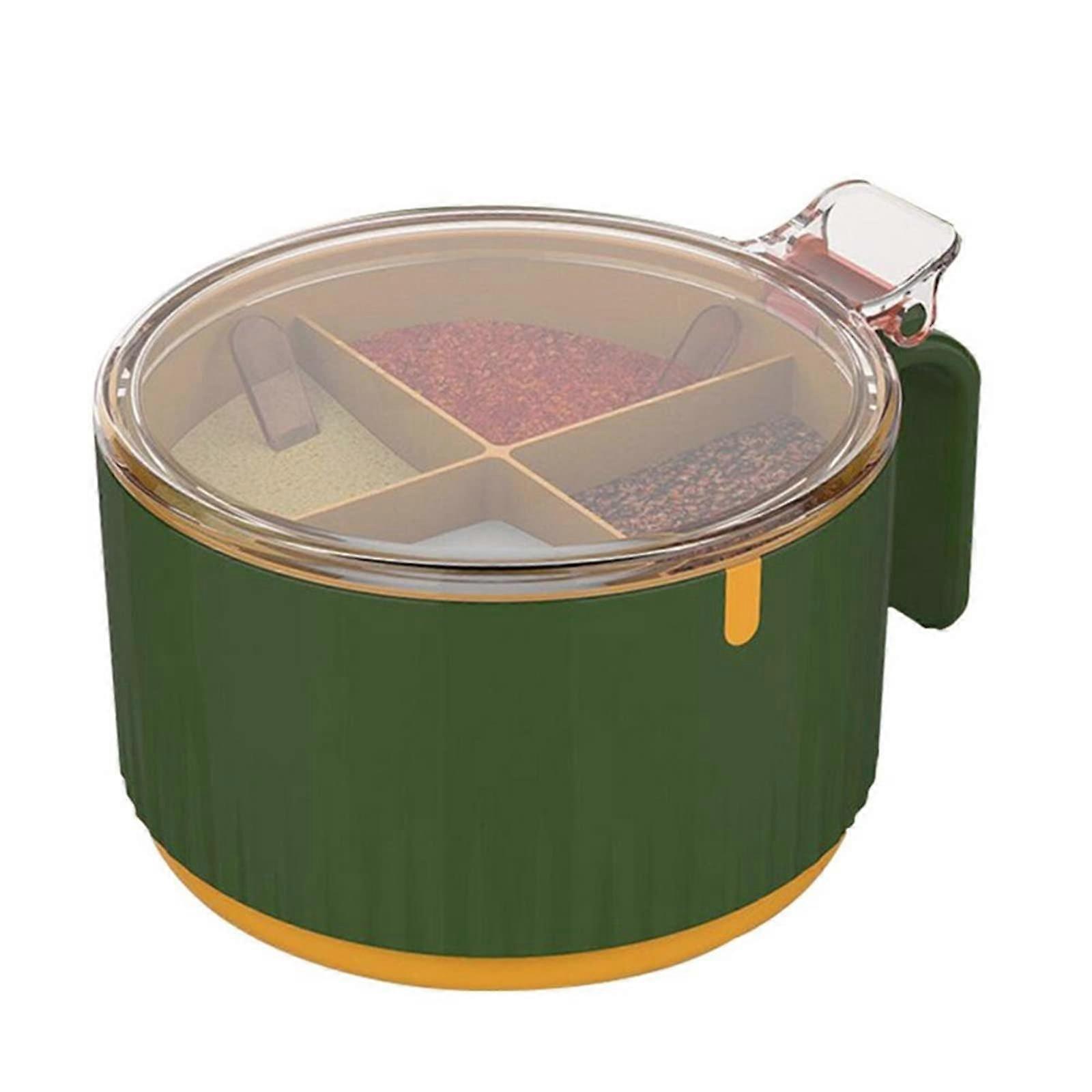 Spice Container Set with FourinOne Compartments and Handle, Transparent Seasoning Storage Box Green